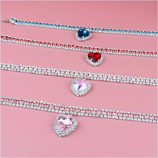 Jewelry Rhinestone Dog Collar Cat Heart Crystal Diamond Necklace Pet Bling Princess Collar Puppy Supplies Luxury Pet Accessories